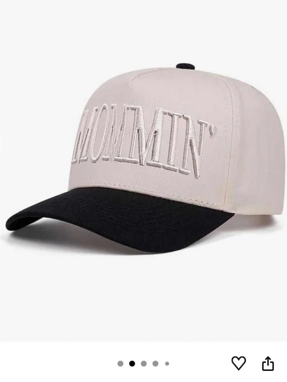 Mommin' Embroidered Two-Tone Baseball Cap - Beige & Black